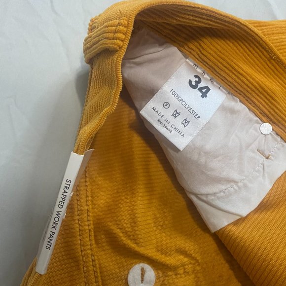 NWT MNML Yellow Corduroy 34 x 30 Strapped Carpenter Work Pants Y2K Utility - Picture 5 of 11